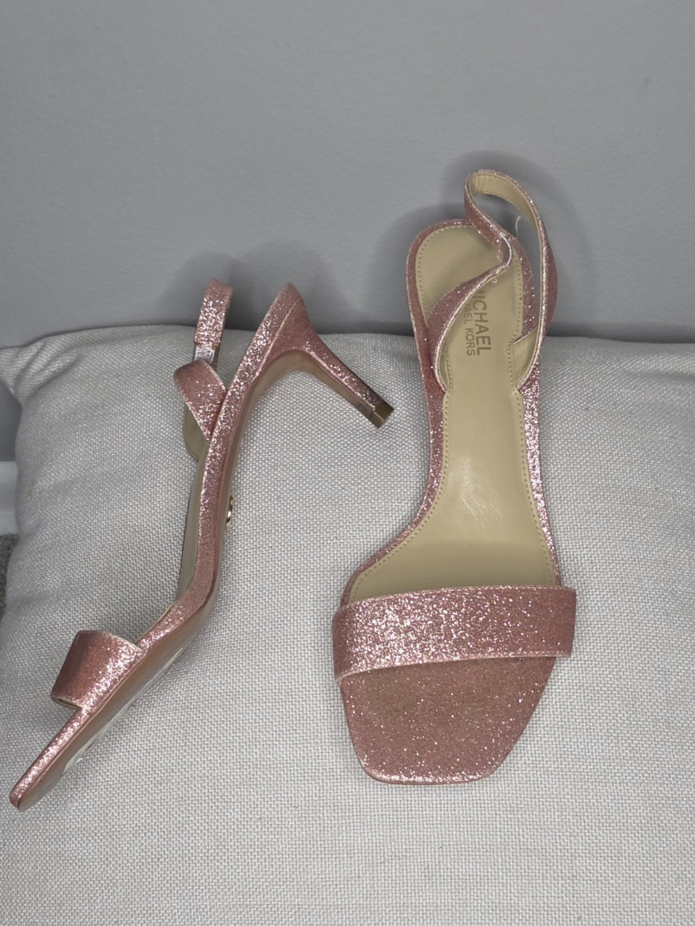 Michael Kors Rose Pink Glitter Slingback Heels